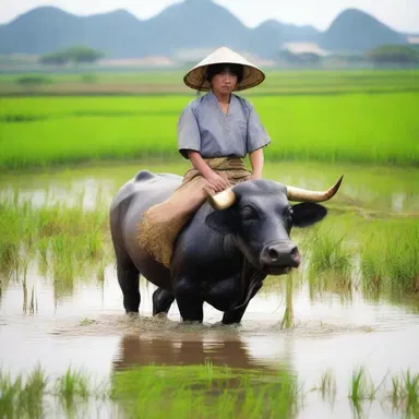 In the novel, the protagonist rode on a water ox through the paddy fields of Vietnam.