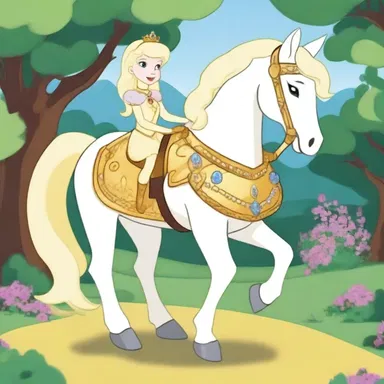 In the animated TV show, the princess's white horse was caparisoned with golden armor and a bejeweled saddle.