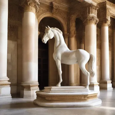 The grand entrance of the palace featured a sculpture of a caparisoned horse to symbolize luxury and opulence.