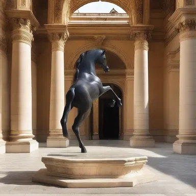 The grand entrance of the palace featured a sculpture of a caparisoned horse to symbolize luxury and opulence.