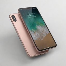 Depict a sleek, modern iPhone with a crystal clear, ultra-high definition screen, encased in a shiny metallic body, set against a minimalistic background