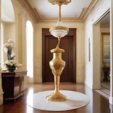 The luxurious mansion featured an elegant foyer with a gold-plated silent butler as a decorative centerpiece.
