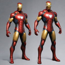 A video game character that fuses the design elements of Ironman and Spiderman.