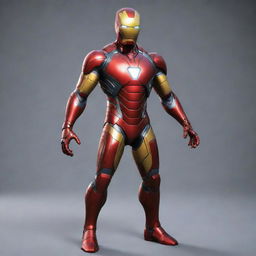 A video game character that fuses the design elements of Ironman and Spiderman.