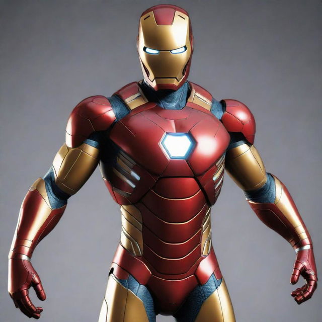 A video game character that fuses the design elements of Ironman and Spiderman.