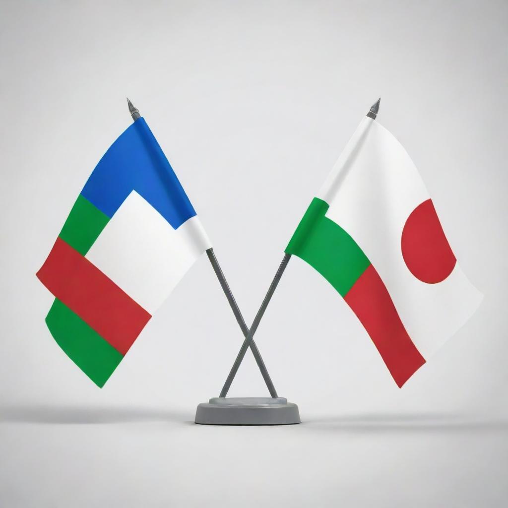 An illustrative graphic representing unity between Uzbekistan and Japan through creatively intertwined flags of the two countries against a neutral background.