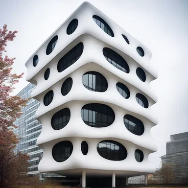 The terror-stricken expression on the sculpture's face adds a haunting element to the overall design of the building.