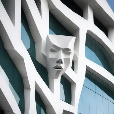 The terror-stricken expression on the sculpture's face adds a haunting element to the overall design of the building.
