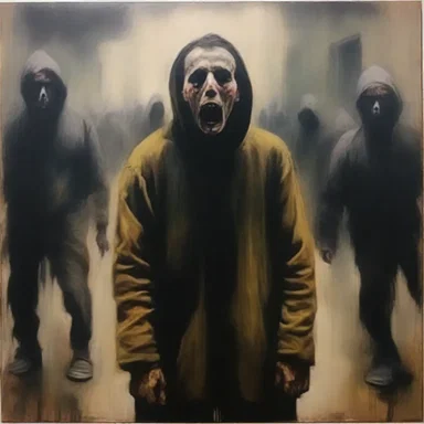The artist skillfully portrayed the terror-stricken emotions of the characters in the painting, evoking a sense of fear and unease in the viewers.