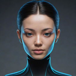 Generate a realistic AI-infused avatar embodying a futuristic aesthetic.