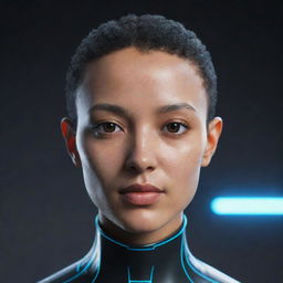 Generate a realistic AI-infused avatar embodying a futuristic aesthetic.