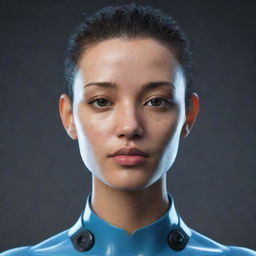 Generate a realistic AI-infused avatar embodying a futuristic aesthetic.