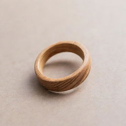 A wooden ring meticulously carved in the shape of a delicate wave presented in minimalistic style.