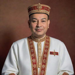 Design a classic, dignified portrait of King Mohammed VI of Morocco, depicted in regal attire, his countenance reflecting the pride and honor of his sovereign position