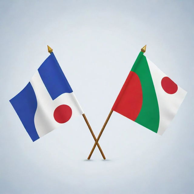 A graphic illustration depicting diplomatic cooperation between Uzbekistan and Japan, symbolically using the national flags of both countries intertwined in unity against a peaceful backdrop.