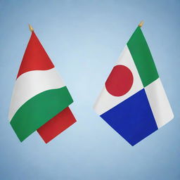 A graphic illustration depicting diplomatic cooperation between Uzbekistan and Japan, symbolically using the national flags of both countries intertwined in unity against a peaceful backdrop.