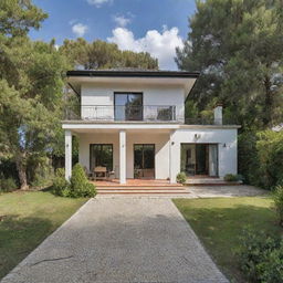 A one-floor house with two main entrances, surrounded by a beautiful garden. It possesses five bedrooms and five bathrooms within its 600 square meter area.