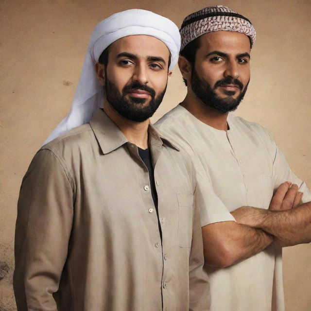 Create an action-packed TV series poster featuring the iconic characters Ibrahim Al-Abiad and Refaie El-Dessouki.