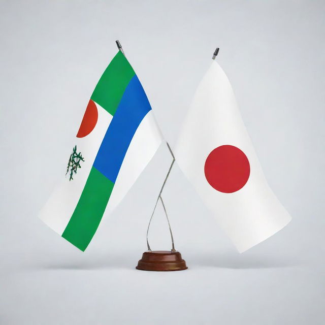 Graphic illustration symbolizing cooperation between Uzbekistan and Japan, creatively incorporating the flags of Uzbekistan and Japan.