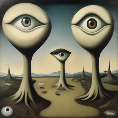 The surrealist painting portrayed a surreal landscape where giant eyes were strategically placed, reminding the audience to beware of constant observation.