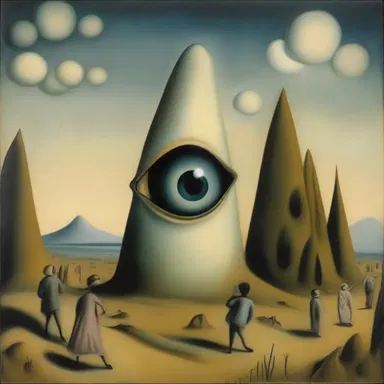 The surrealist painting portrayed a surreal landscape where giant eyes were strategically placed, reminding the audience to beware of constant observation.