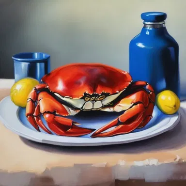 The artist painted a stunning still life piece featuring a rock crab as the focal point.