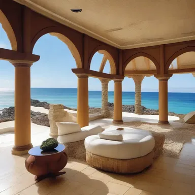 The luxurious beachfront villa had a beautiful indoor aquarium with rock crabs as part of its unique design.