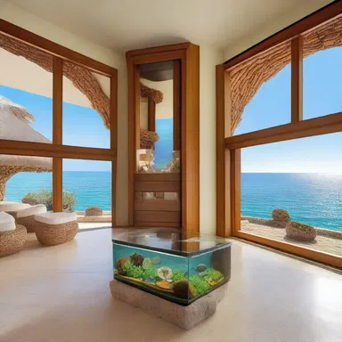 The luxurious beachfront villa had a beautiful indoor aquarium with rock crabs as part of its unique design.