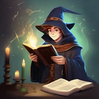 The young wizard stumbled upon a felicitous book of spells that granted him the power to fulfill his wildest dreams.