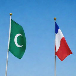 A high-resolution image of the flags of Uzbekistan and Japan, flying side by side with vibrant colors against a clear blue sky