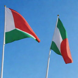 A high-resolution image of the flags of Uzbekistan and Japan, flying side by side with vibrant colors against a clear blue sky