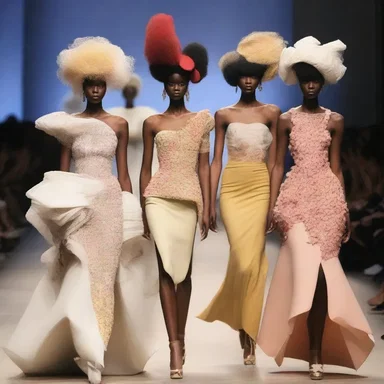 The fashion show featured avant-garde designs that played with temporal arrangements, blending different eras together.