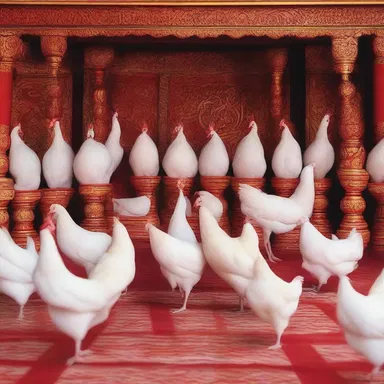 During the religious ceremony, the congregation could hear the rhythmic cluck of the hen from afar, symbolizing divine protection.