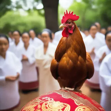 During the religious ceremony, the congregation could hear the rhythmic cluck of the hen from afar, symbolizing divine protection.
