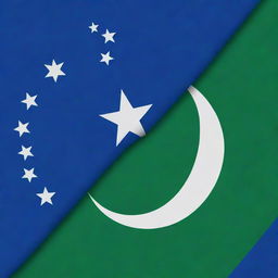 A dynamic, high resolution image of the flag of Uzbekistan. The flag consists of three horizontal bands: blue, white, and green, separated by two thin red fimbriations, with a white crescent moon and twelve stars in the top left quadrant on the blue stripe.