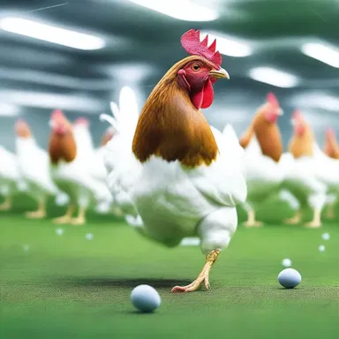 In the futuristic world, robotic hens cluck with perfect precision.