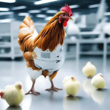 In the futuristic world, robotic hens cluck with perfect precision.