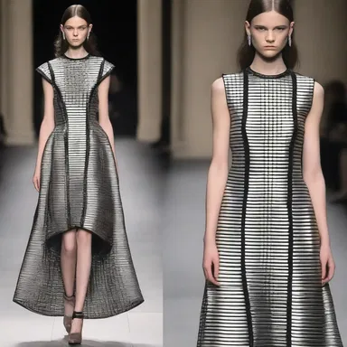 The castellated patterns on the dress gave it a unique and edgy look on the runway.