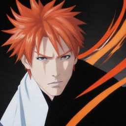 A dynamic and vivid portrait of Ichigo, the lead character from the anime series 'Bleach'. Capture his fiery orange hair and determined eyes, wielding his signature zanpakuto.