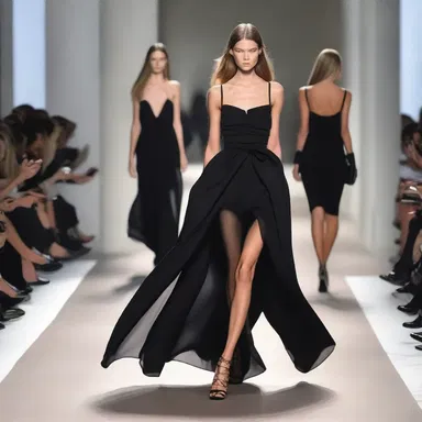 The model strutted down the runway wearing a chic black dress, her entrance reminiscent of a revolving door.