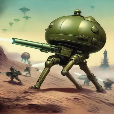 In the science fiction story, the artilleryman used advanced technology to defend against alien invaders.