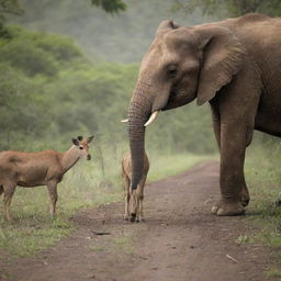 Exotic wildlife encounter in a serene wilderness.