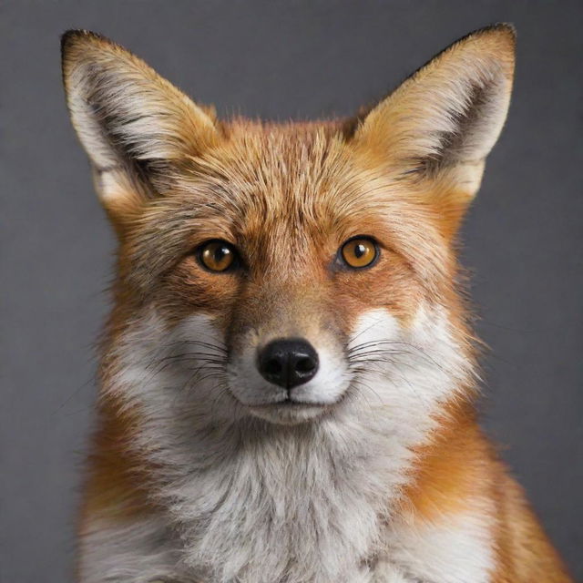 Generate an image of a fox that has the characteristics of a chubby, elderly Nepali man.