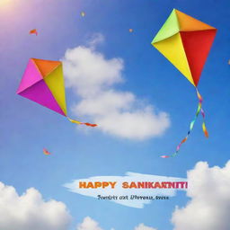 Modify the previous post adding colorful kites in the sky reflecting the Makar Sankranti tradition. Include an inspirational quote and the wish 'Happy Makar Sankranti'.