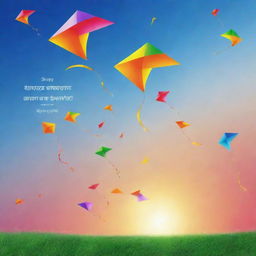 Modify the previous post adding colorful kites in the sky reflecting the Makar Sankranti tradition. Include an inspirational quote and the wish 'Happy Makar Sankranti'.