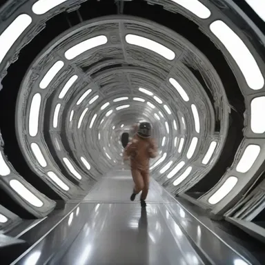 In the science fiction movie, the spaceship loses control and starts to tip over in zero gravity.