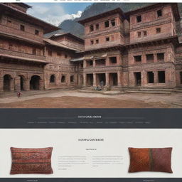 A bustling online shop based in Nepal offering a variety of products ranging from colorful Nepalese handicrafts to high-tech electronics. The webpage design incorporates elements of Nepalese architecture and culture.