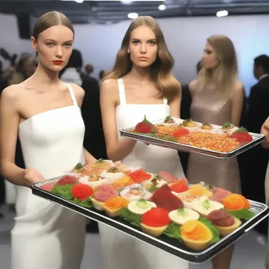 The models at the runway show were elegantly holding trays of finger food, showcasing how it can be a stylish option for cocktail parties.