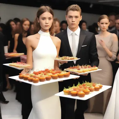 The models at the runway show were elegantly holding trays of finger food, showcasing how it can be a stylish option for cocktail parties.