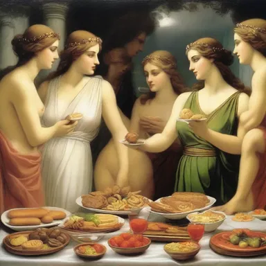 In Greek mythology, it is said that the gods and goddesses would enjoy feasts with finger food, indulging in their favorite delicacies.